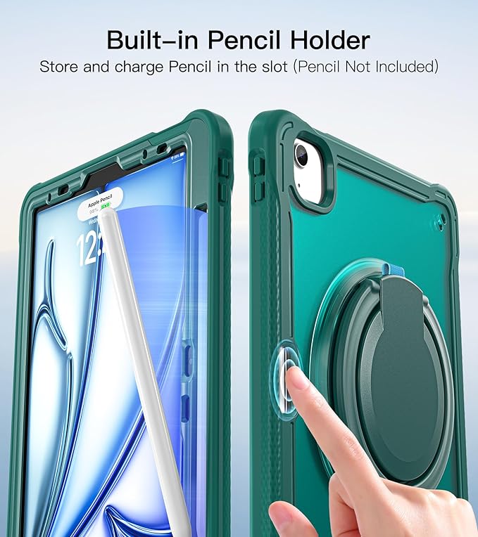 BATYUE Case for iPad Air 11-inch M4(2026)/M3(2025)/M2(2024) iPad Air 4/5 10.9 &amp Pro 11 2018-2022 - Shockproof Case with 360° Rotating Stand &amp Handle Pencil Holder Shoulder StrapMidnightG
