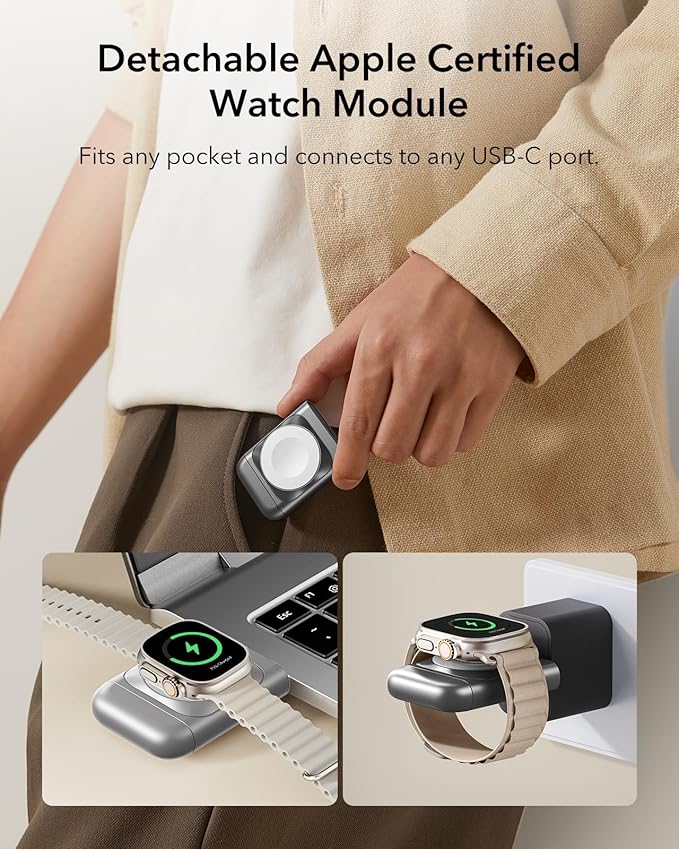 ESR for 3 in 1 Wireless Charging Station Certified Apple Watch Charger 15W MagSafe Charger Stand for iPhone Wireless Charger for Multiple Devices iPhone 17/16/15/14/13 Watch AirPods Grey