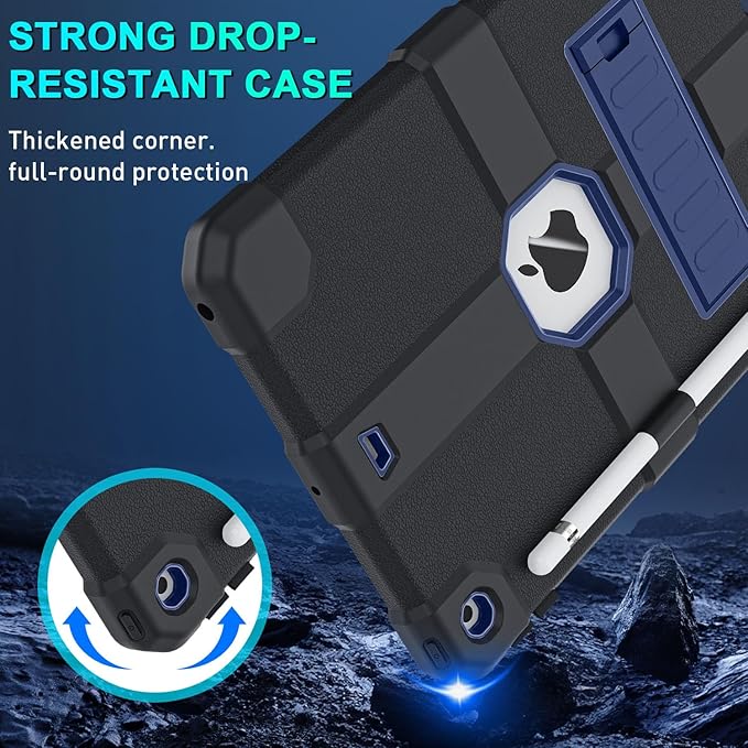 Case for iPad 9th/8th/7th Generation 2021/2020/2019(10.2 inch) Heavy Duty Shockproof Rugged Protective 10.2 Cover with Built-in Stand for iPad 9 8 7 Gen(Navy Blue+Black)