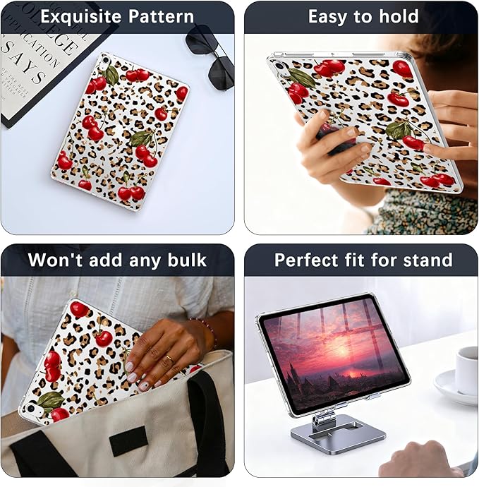 for 10.2 iPad 2019/2020/2021Retro Cheetah Cherry Crystal Clear CaseSlim Lightweight Anti-Scratch Soft TPU Bumper Hard Acrylic Back Cover for iPad 7th/8th/9th Gen for Women