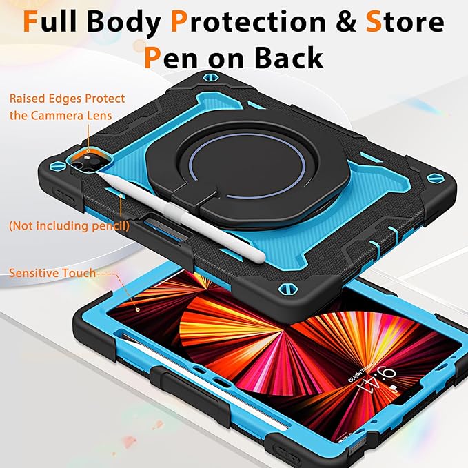 ROISKIN for iPad Air 11 inch M4/M3/M2 Case iPad Pro 11 inch 4th/3rd/2nd/1st GenerationiPad Air 5th/4th 10.9 inch CaseHeavy Duty Shockproof with 360 Stand Handle Shoulder Strap Pen Holder for Kids