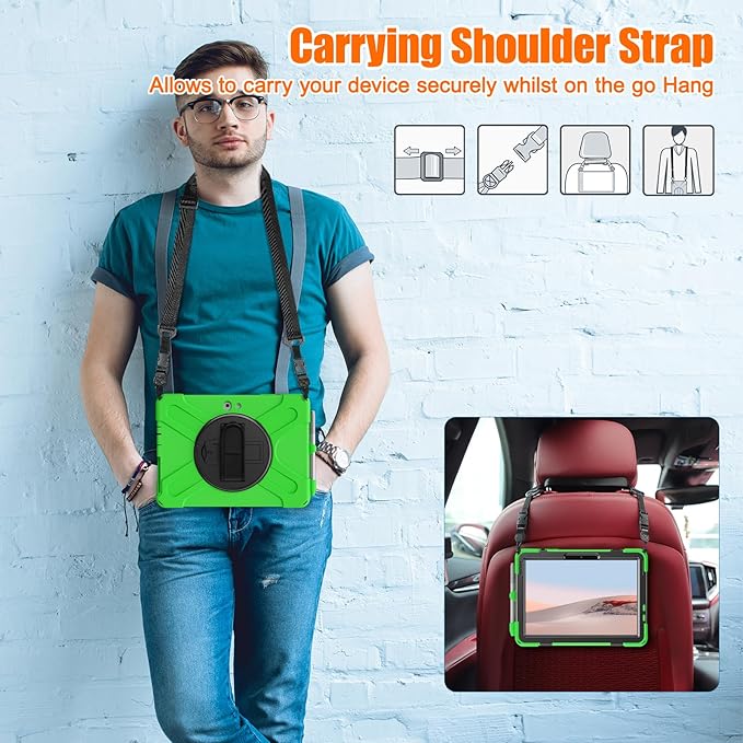 ZenRich Rugged Case for Surface Go 4 (2023)/Surface Go 3 (2021)/ Surface Go 2 (2020) Surface Go (2018) with Pen Holder Heavy Duty Shockproof Case with Stand Hand Strap and Shoulder Belt-Green