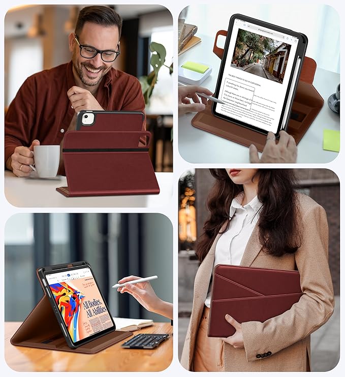 DTTO for iPad Air 11 inch Case M4 / M3 / M2 (2026/2025/2024) iPad Air 5th / 4th Gen (2022/2020) 360 Degree Rotating Premium Leather Folio Stand Cover with Pencil Holder Burgundy Red
