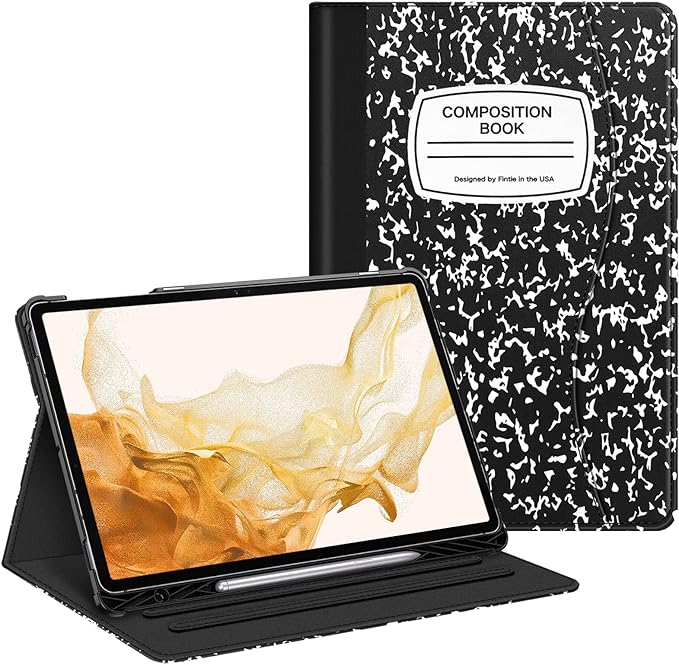 Fintie Case for Samsung Galaxy Tab S8 Plus 2022/S7 FE 2021/S7 Plus 2020 12.4 Inch with S Pen Holder Multi-Angle Viewing Cover with Pocket Auto Wake/Sleep Composition Book