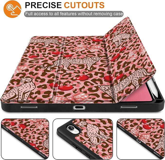DONGKE Case for Samsung Galaxy Tab S11 5G 11 2025 Model (SM-X730/X736B) Slim Lightweight Trifold Stand Cover with S Pen Holder Auto Sleep/Wake Soft TPU Shockproof Back Cheetah Bow