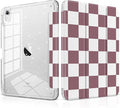 DONGKE for iPad Pro 11 inch Case – Fits M5 2025 / M4 2024 Shockproof Sparkling Glitter Acrylic Back Pencil Holder Trifold Stand Auto Sleep/Wake &amp Touch ID Support - Brown Checkerboard
