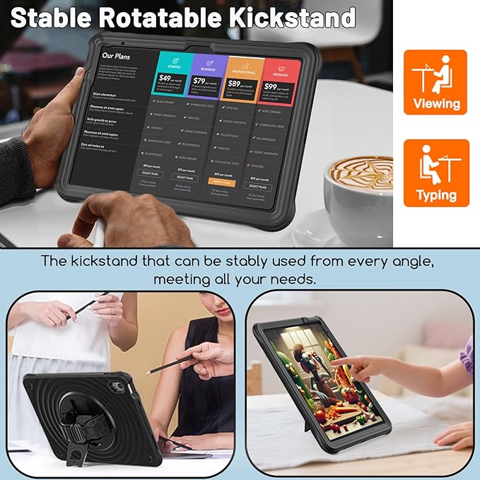 Case for iPad (A16) 11th/10th Generation 11''/10.9'' (2025/2022) with HD Screen Protector Strong Military-Grade Full-Body Shockproof Protection 360° Rotate Hand Strap/Stand Black
