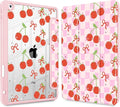 for iPad 9th Generation with Pencil Holder iPad 8th/7th Gen Case 10.2-inch [Built in Pencil Holder] Trifold Stand Auto Wake/Sleep Clear TPU Protection Back Cover Cherries and Bow