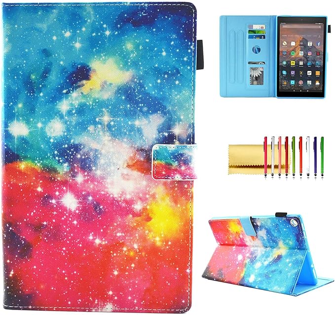 Case for Fire HD 8 (8th/7th/6th Generation 2018/2017/2016) Techcircle Multi-Angle View Stand Cute Pattern Slim Folding Leather Protective Cover with Card Slots Smart Sleep/Wake Colorful Galaxy