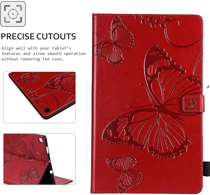 Case for Fire HD 10 Tablet Techcircle Butterfly Embossed Slim Folding Stand Cover with Credit Card/Cash Holder Case for Amazon Fire HD 10.1 5th/7th/9th Generation-2015/2017/2019 Release Burgundy