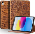 Leather Case for iPad (A16) 11th Gen. 2025 11 Inch iPad 10th Gen.2022 10.9 Inch Full Grain Leather Cover with Auto Sleep/Wake Anti Slip Crocodile Pattern