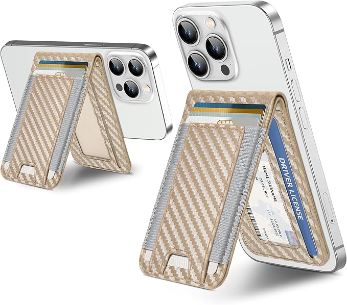 ExtreLife For Magsafe Wallet Adjustable Stand and Open ID Window Magnetic Wallet for iPhone 17/16/15/14 Pro Max/14 Pro/14/14 Plus/13/12 Series 9 Cards Champagne Gold