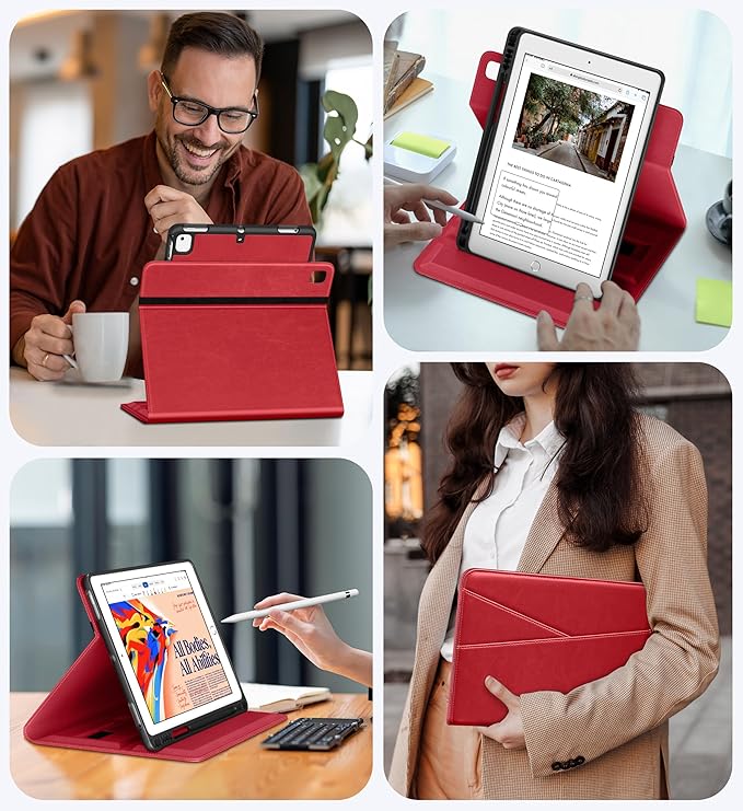 DTTO for iPad 6th / 5th Generation 9.7 Inch (2018/2017) iPad Air 2 / Air 1 Case 360 Degree Rotating Premium Leather Folio Stand Cover with Pencil Holder Red