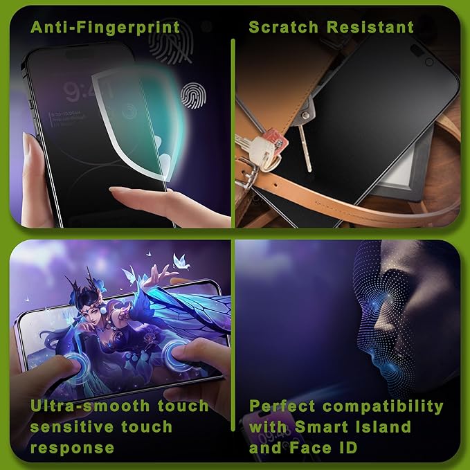 2-Pack Matte Privacy Glass Screen Protector for iPhone 15 ProAnti-Glare &amp Anti-SpyAnti-ReflectionSmooth as SilkMilitary-Grade 9H HardnessEasy Installation