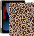 Cute Leopard Print Cherry for iPad Pro 11 Inch Case (M5/M4) 2025/2024 with Pencil Holder Auto Sleep/Wake Black Leather Soft TPU Back Cover