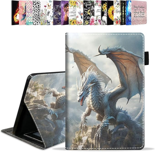 Case for All-New Amazon Kindle Fire HD 10 &amp 10 Plus Tablet 10.1 (13th/11th Generation 2023/2021 Release) - PU Leather Folio Case with Smart Auto Wake/Sleep White Dragon
