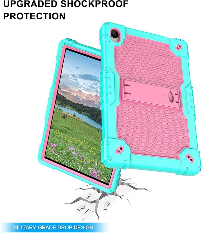 Deomoil for Urao C107/Jeazans OC101/C107 10.1 inch Tablet Hybird Case with Stand with 2 PCS Screen Protector for HiGrace C107/ZOFYWNAS C107/Freeski C107/Pswarfd 10.1 inch Tablet (Green/Pink)