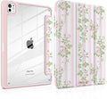 TWOLSKOO Case for iPad Pro 11-inch (M5 2025 / M4 2024) Clear Acrylic Back with TPU Bumper Pencil Holder Trifold Stand Auto Sleep/Wake Rose Vine