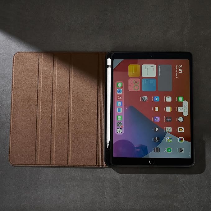 Gexmil Leather Case for iPad 10.2 inch 9th/8th/7th Gen. 2021/2020/2019 with Pencil Holder Genuine Leather Cover Auto Sleep/WakeSmart Folio Shockproof ProtectiveAnti-FingerprintBuffalo Brown