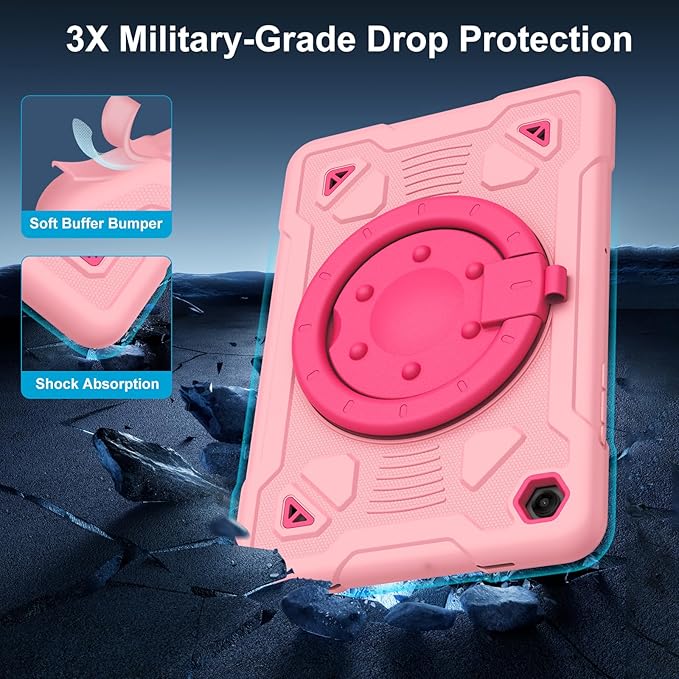 Case for Samsung Galaxy Tab A11+ Plus/ A9+ 11 inch 2025/2023 with Screen Protector 360°Rotating Stand &amp Shoulder Strap Pencil Holderfor Tab A11 Plus / A9 Plus Tablet Case Kids (Pink+Hot Pink)