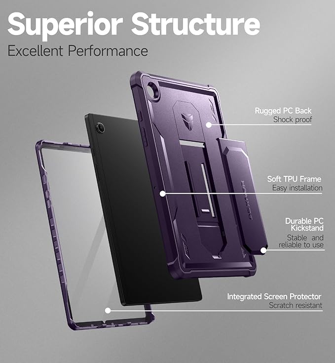 Dexnor Case for Samsung Galaxy Tab A8 10.5 Inch 2022 [Built in Screen Protector &amp Kickstand] Heavy Duty Shockproof Full Body Protective Cover for Galaxy Tab A8 Case-Purple