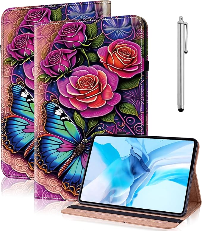 Case for Lenovo Idea Tab Pro 12.7 inch 2025 Tablet Multi-Angle Viewing Premium PU Leather Stand Case with Elastic Strap &amp Card Slots/Holder for Lenovo Idea Tab Pro 12.7 - Colorful Butterfly