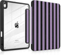 DONGKE Case for iPad Air 11-inch M4 2026 &amp M3 2025 &amp M2 2024 iPad Air 5th/4th Generation 10.9 2022/2020 [Built-in Pencil Holder] Clear Acrylic Back Trifold Stand Smart Cover Purple Stripes