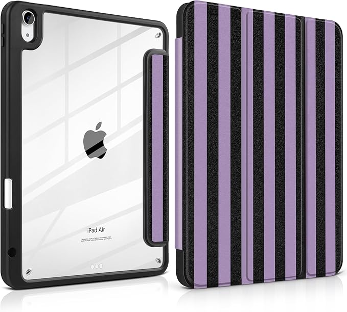 DONGKE Case for iPad Air 11-inch M4 2026 &amp M3 2025 &amp M2 2024 iPad Air 5th/4th Generation 10.9 2022/2020 [Built-in Pencil Holder] Clear Acrylic Back Trifold Stand Smart Cover Purple Stripes