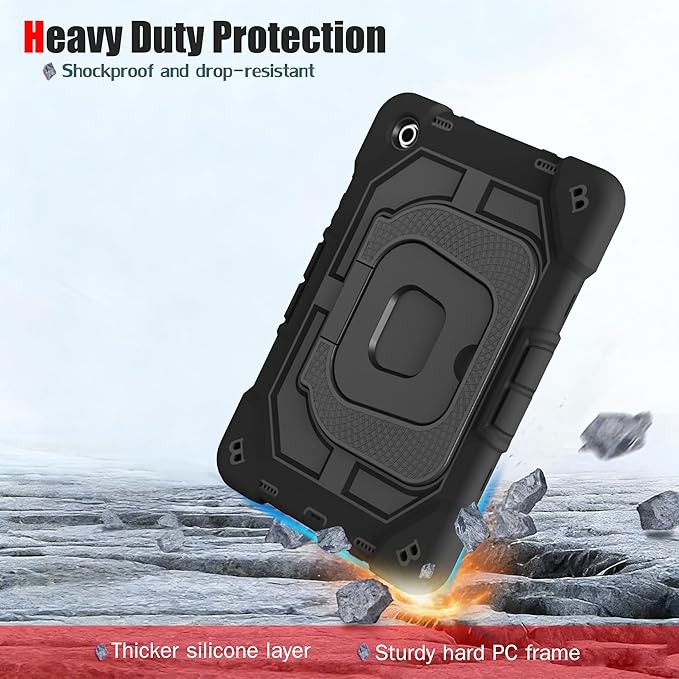 Case for Samsung Galaxy Tab A11+ 11 Inch 2025 (X230/X236B) Heavy Duty Shockproof Rugged Stand Hand Strap Protective Tablet Case for Tab A11 Plus Black+Black