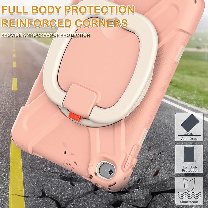 BRAECN Kids Case for iPad mini 5/4 7.9 Inch 2019/2015- Kids Friendly Silicone Case with Pencil Holder Shoulder Strap 360° Rotating&amp180 ° Folding Grip Stable Kickstand for iPad mini 5/4- Rose Go