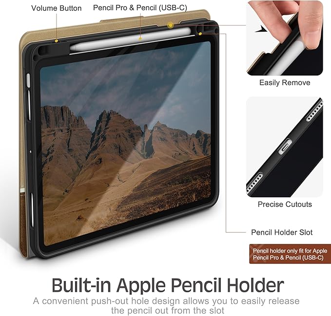 KingBlanc for iPad Air 11-inch Case M4 2026/M3 2025/M2 2024 iPad Air 5th/4th Generation (2022/2020 10.9) with Pencil Holder Vegan Leather Stand Cover Auto Sleep Wake Viewing/Typing Angle Beige