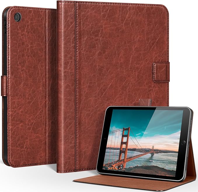 Genuine Leather Case for iPad 9th/8th/7th Generation 10.2 Inch (2021/2020/2019) Premium Folio Cover with Auto Wake/Sleep &amp Adjustable Stand Wear-Resistant Protective Case - Vintage Red Brown
