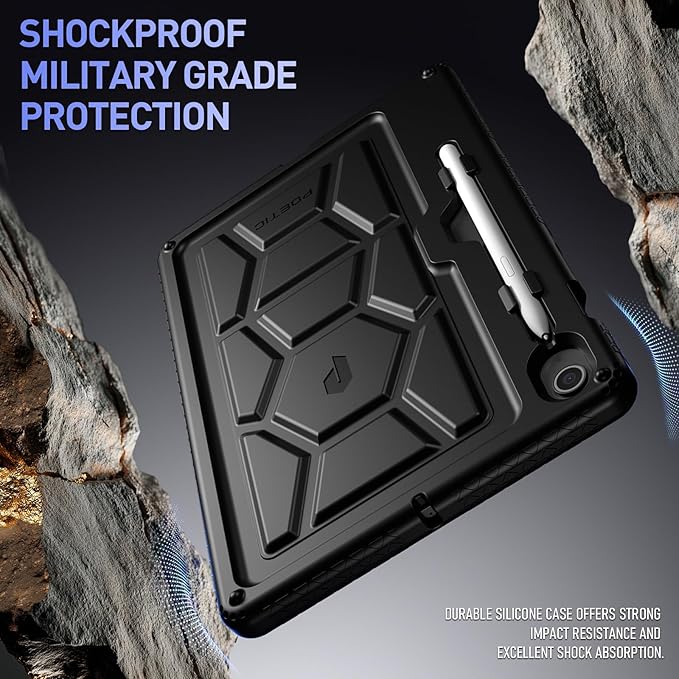 Poetic TurtleSkin Case for Samsung Galaxy Tab S10 Lite/Tab S10 FE/Tab S9 FE | Fan Edition 10.9 inch Case with S Pen Holder Heavy Duty Shockproof Kids Friendly Protective Silicone Cover Black