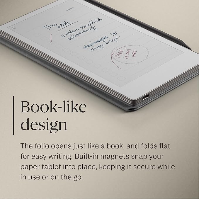 reMarkable Paper Pro Move - Gray Book Folio | Polymer Weave Case for Your 7.3'' Paper Tablet