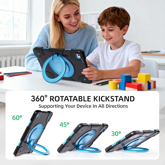 Case for Samsung Galaxy Tab A9+/A9 Plus Case 11 Inch with Screen Protector/360° Rotating Stand/Pen Holder/Shoulder Strap Shockproof Cover for Tablet A9+ 5g (Black+Blue)