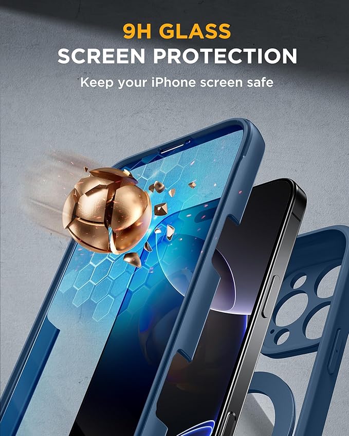 Miracase for iPhone 16 Pro Max Case with 360° Magnetic Ring Stand [Compatible with Magsafe] Full-Body Drop Proof Bumper Phone Case with Built-in 9H Tempered Glass Screen ProtectorBlue