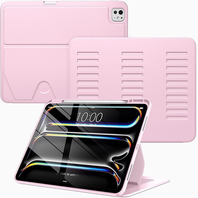 VIKESI Case for iPad iPad Pro 13-inch M5 or M4 Released in 2025 or 2024Multiple Angles Magnetic Stand CoverShockproof Soft BackPencil Holderand Auto Sleep/WakePink