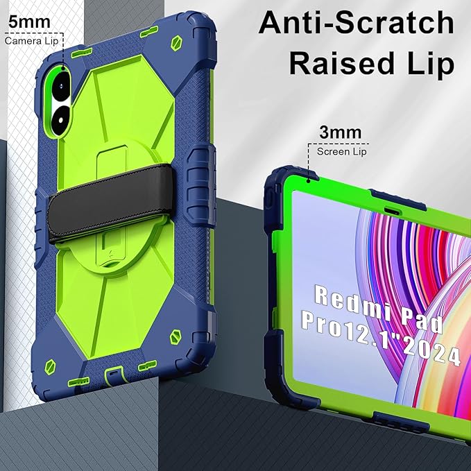 for Xiaomi Redmi Pad Pro 12.1/Xiaomi Poco Pad 12.1 Case with with Kickstand/Hand Strap/Rotating/Shoulder Strap (Navy Green/Blue)