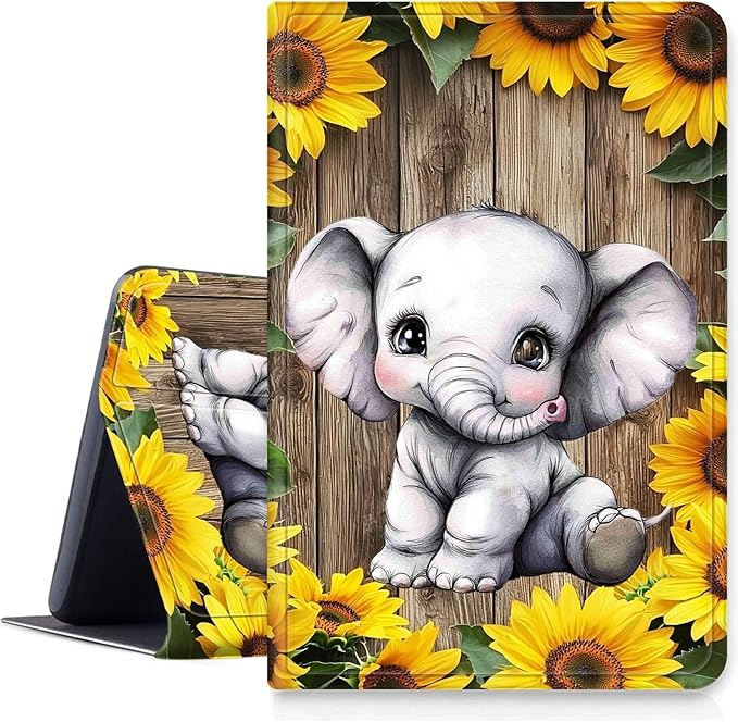 Case for iPad Air 11 (M3 2025 / M2 2024)/ iPad Air 6th/5th/4th Gen Case (2025/2024/2022/2020) 10.9 Inch PU Leather Smart Protective Cover with Auto Sleep/WakeSunflowers Wooden Elephant