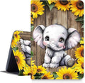 Case for iPad Air 11 (M3 2025 / M2 2024)/ iPad Air 6th/5th/4th Gen Case (2025/2024/2022/2020) 10.9 Inch PU Leather Smart Protective Cover with Auto Sleep/WakeSunflowers Wooden Elephant