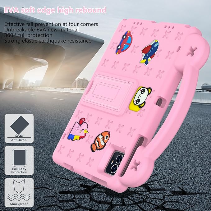 for Revvl Tab 2 Case (2025) EVA Shockproof Tablet Cover with Stand Handle Shoulder Strapfor Tmobile Revvl Tab 2 Tablet Case 10.1'' Pink
