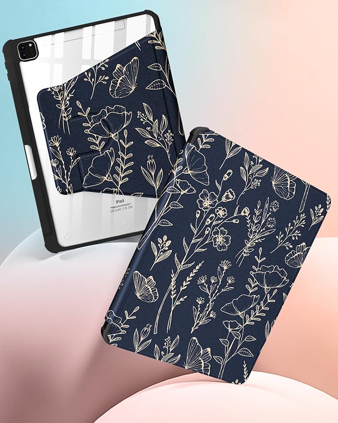 for iPad Air 11 inch Case Air 5th/4th Generation 10.9 Pro 11'' Case Women Girls for Apple Pencil Holder Cute Flower Floral Rotating Folio Cover for Apple iPad Air 4/5 (2020/2022)/Pro 11