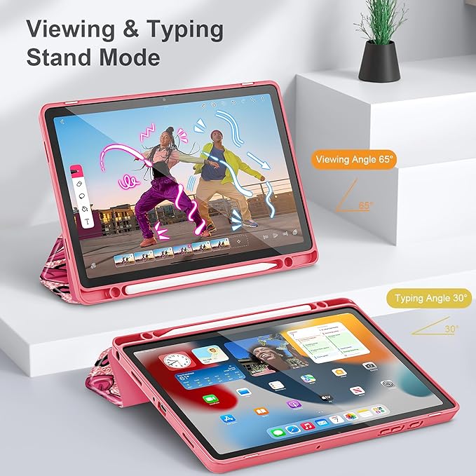 Tuiklol for Samsung Galaxy Tab A9+ Tablet 11” / A9+ Plus 2024 2023Buit-in S-Pen Holder with Clear Protective Cover Transparent Back Shell Auto Wake/Sleep Samsung Tab A9 Plus CoverLeopard Print Bow
