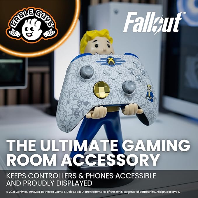 Cableguys Fallout Vault Boy Controller Holder &amp Phone Stand - Gaming Setup Accessories for Desk and Game Room Controller Stand Compatible with Xbox PlayStation &amp Most Standard Game Controlle