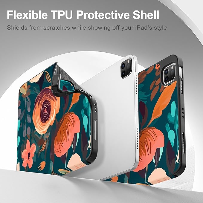 May Chen Case for iPad Pro 11 inch (4th 3rd 2nd &amp 1st Gen) 2022 2021 2020 2018 Trifold Stand + Pencil Holder + Auto Wake/Sleep + Soft TPU Protective Stand Back Cover Abstract Florals