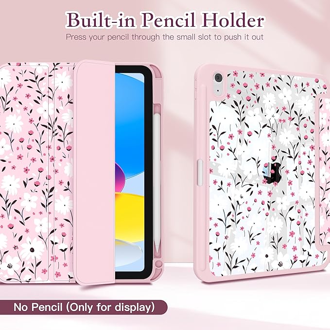 CISSOOK Case for iPad (A16) 11 inch 2025 &amp 10.9 inch iPad 10th Generation 2022 3D Pattern Slim Lightweight Protective Cover + Crystal Hard Back Cover Pink Flower