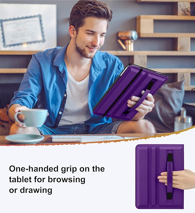 DTTO for iPad 6th / 5th Generation 9.7 Inch (2018/2017) iPad Air 2 / Air 1 Case 360 Degree Rotating Premium Leather Folio Stand Cover with Pencil Holder Dark Purple