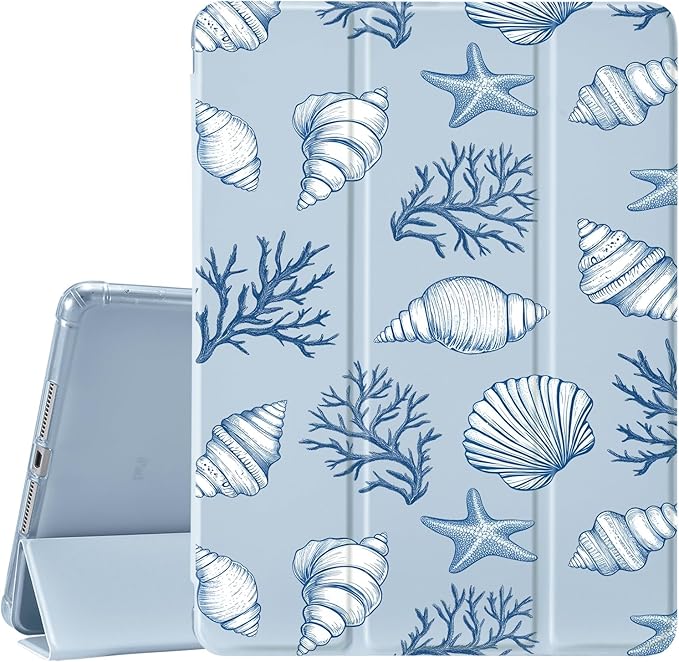JOYLAND Starfish Pattern for iPad 7th/8th/9th Generation Case (2019/2020/2021) 10.2 inchwith Pencil Holder-Premium Shockproof Case with Soft TPU Back Cover &amp Auto Sleep/WakeBlue