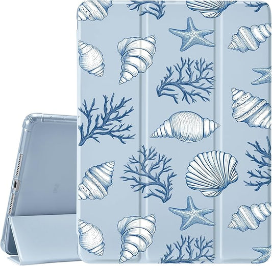 JOYLAND Starfish Pattern for iPad 7th/8th/9th Generation Case (2019/2020/2021) 10.2 inchwith Pencil Holder-Premium Shockproof Case with Soft TPU Back Cover &amp Auto Sleep/WakeBlue