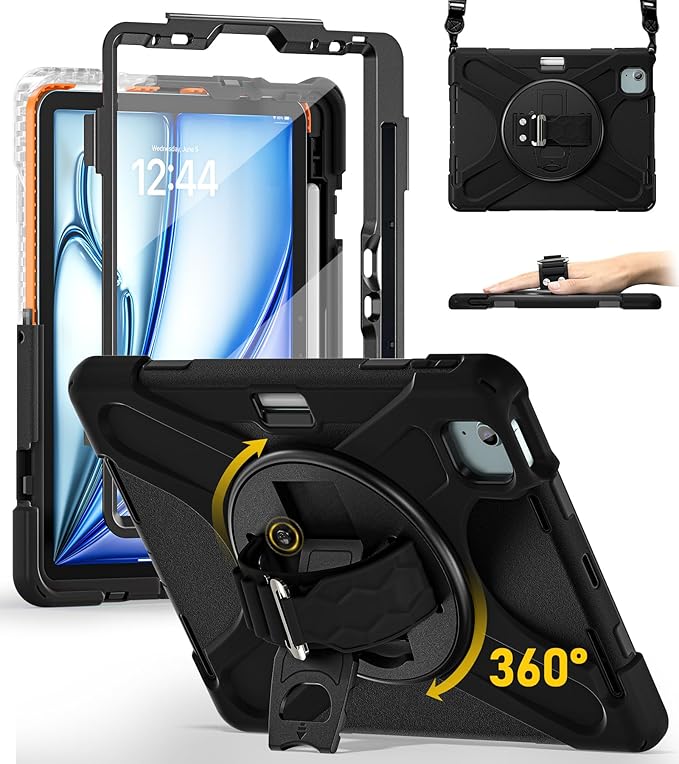 BRAECN Case for iPad Air 11 inch 2026(M4) 2025(M3) 2024(M2)iPad Pro 11 inch(4th/3rd/2nd/1st)&amp Air 10.9(5th/4th) Protective with Pencil Holder Screen Protector 360°Rotating Stand Handle Full Body